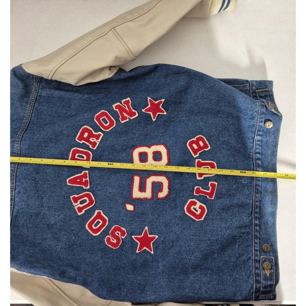 WHIPP Jacket Mens Small Blue Denim Varsity Leather Sleeves Squadron '58 Club VTG - Picture 10 of 12